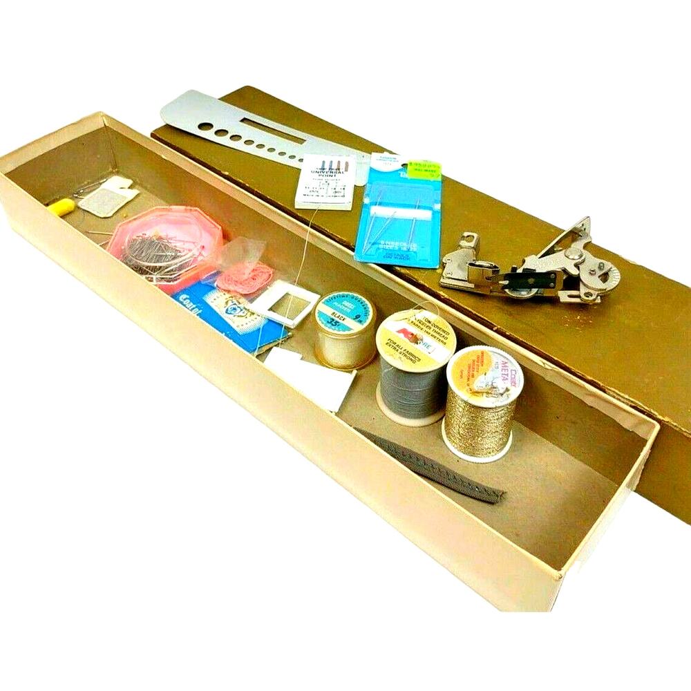 Lot Sewing Machine Parts Greist Ruffle Foot Machine Needles Thread + Much More